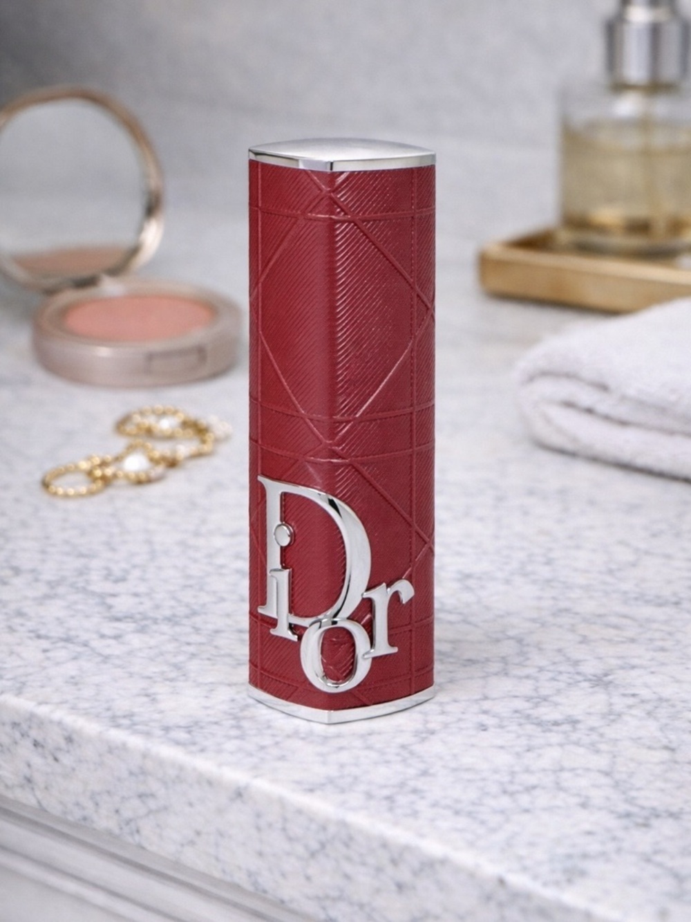 Dior Rouge Dior Red Refillable Lipstick Case Silver Cannage Limited Edition